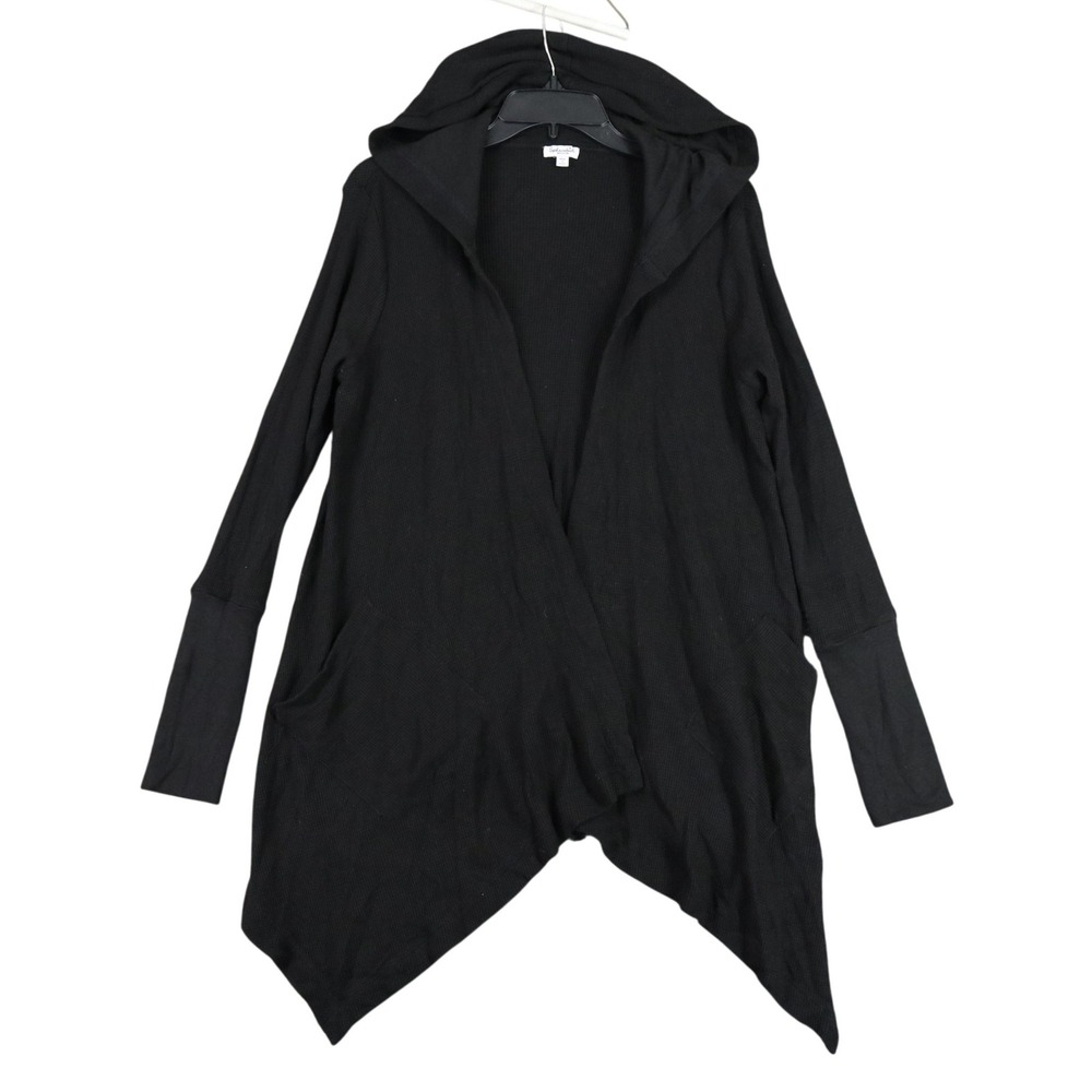 Splendid Waffle Knit Hooded Cardigan Womens M Open Front Handkerchief Hem Layer